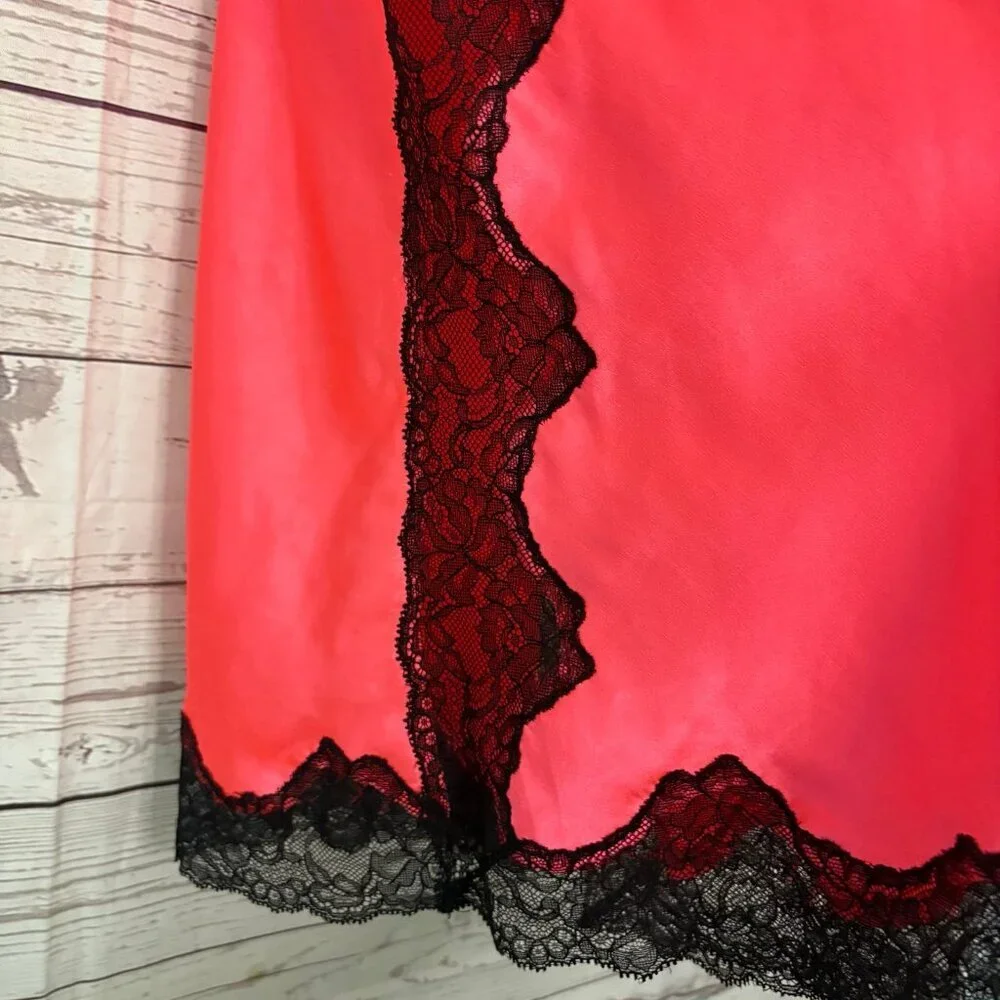 Victoria Secret Hot Pink Black Lace‎ Lingerie Slip S/P